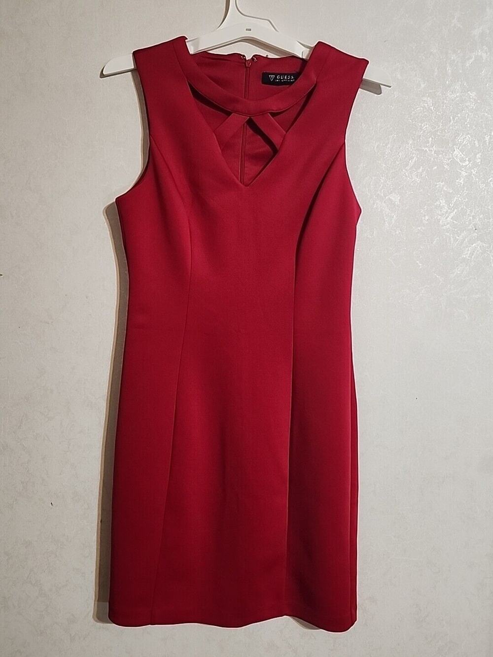 Guess Los Angeles Pencil Dress Wide Sleeve sz 10 Formal Form Fitting Red
